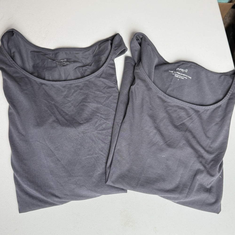 Pure Jill Lot of 2 Pima Stretch Tank Top Women L Black Cotton Spandex Scoop Neck